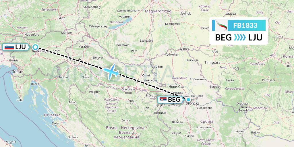 FB1833 Bulgaria Air Flight Map: Belgrade to Ljubljana