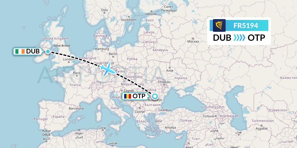 FR5194 Ryanair Flight Map: Dublin to Bucharest