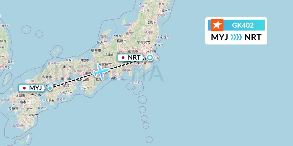 GK402 JetStar Japan Flight Map: Matsuyama to Tokyo