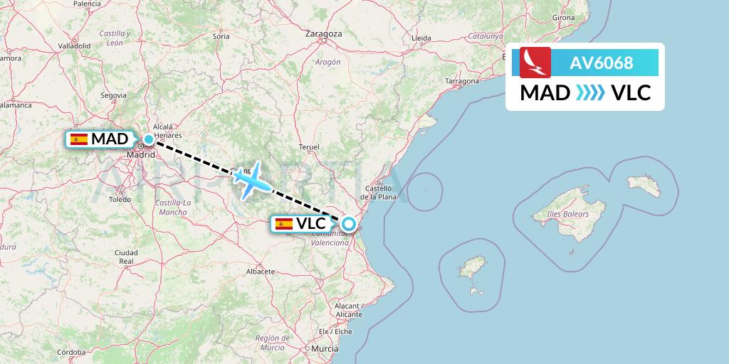 AV6068 Avianca Flight Map: Madrid to Valencia