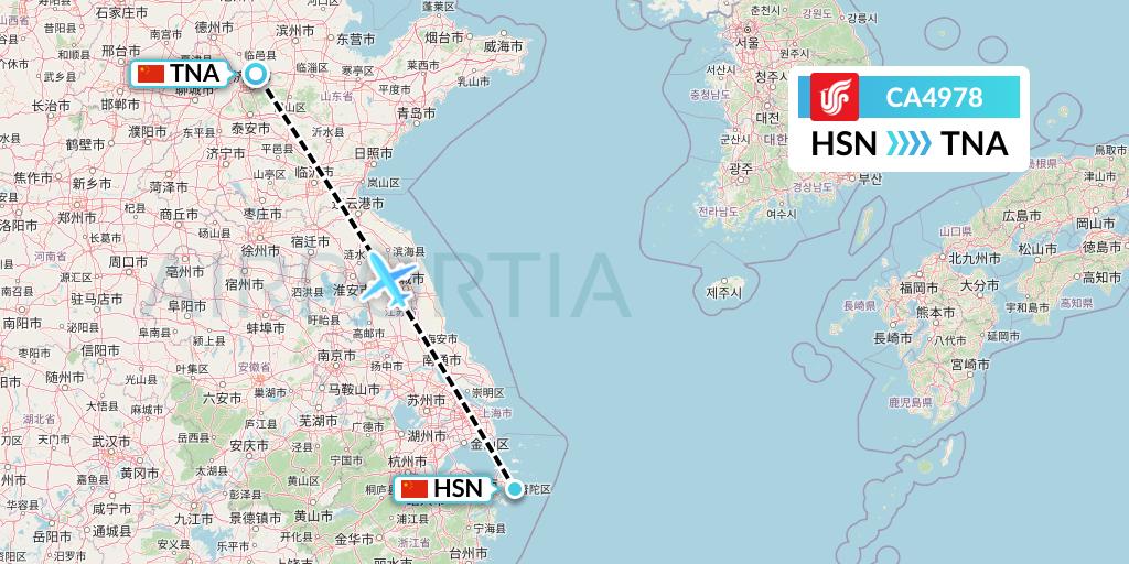 CA4978 Air China Flight Map: Zhoushan to Jinan