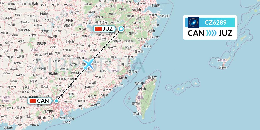 CZ6289 China Southern Airlines Flight Map: Guangzhou to Quzhou