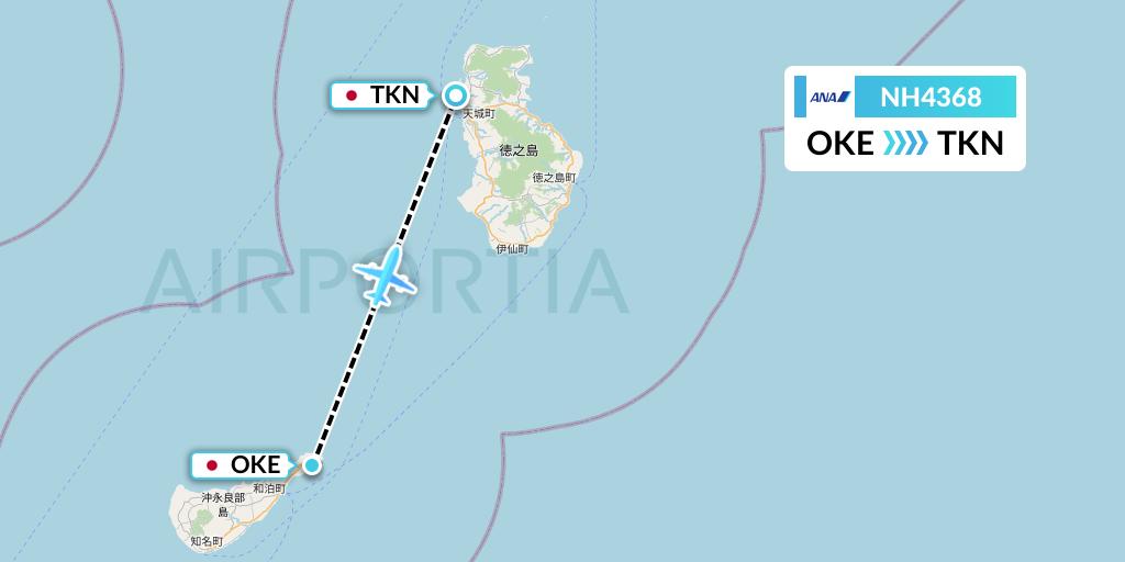 NH4368 All Nippon Airways Flight Map: Japan to Tokunoshima