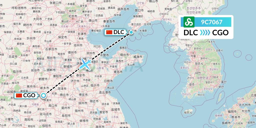 9C7067 Spring Airlines Flight Map: Dalian to Zhengzhou