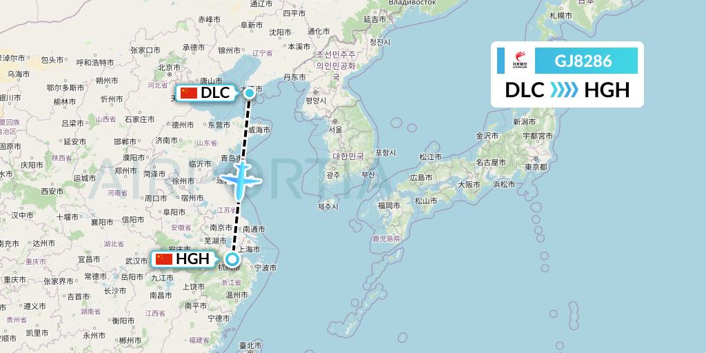 GJ8286 Loong Airlines Flight Map: Dalian to Hangzhou