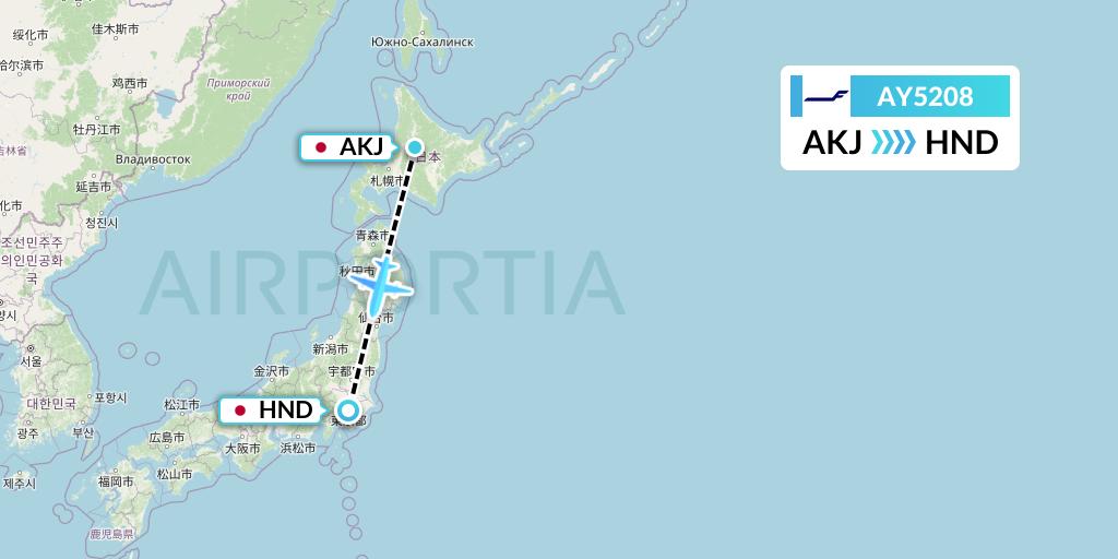 AY5208 Finnair Flight Map: Asahikawa to Tokyo
