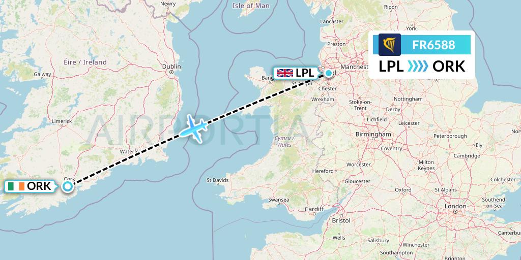 FR6588 Ryanair Flight Map: Liverpool to Cork