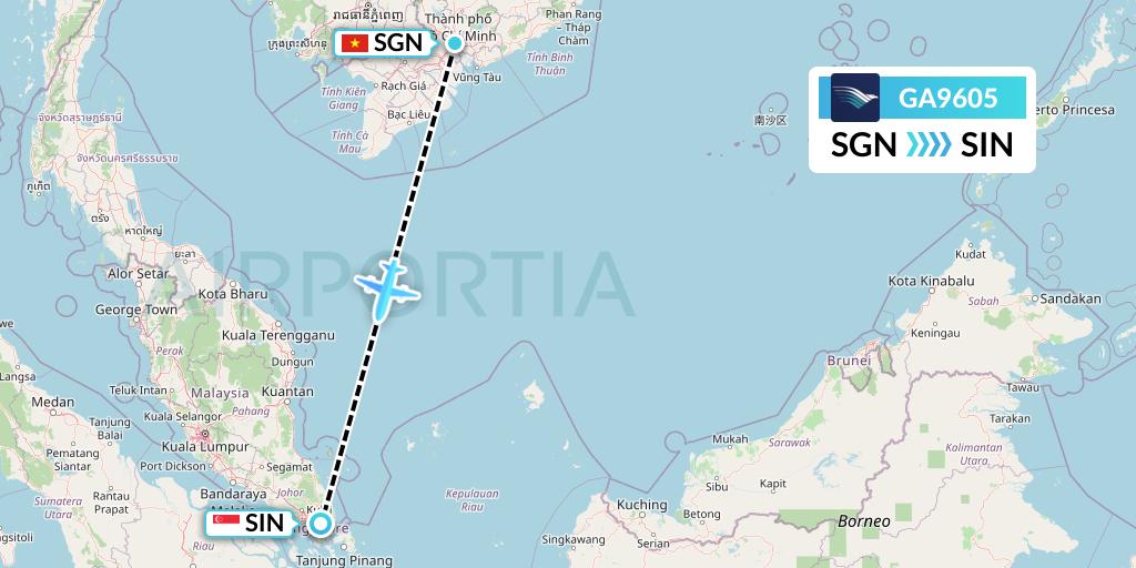 GA9605 Garuda Indonesia Flight Map: Ho Chi Minh City to Singapore