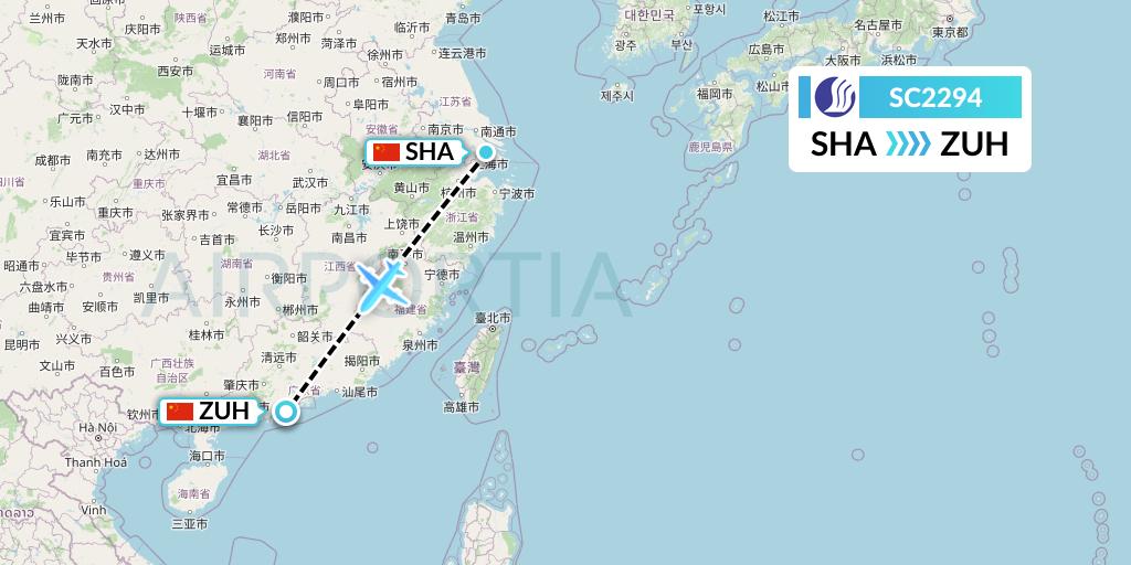 SC2294 Shandong Airlines Flight Map: Shanghai to Zhuhai
