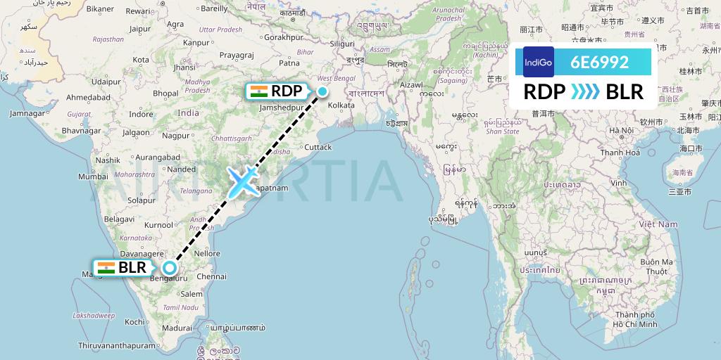 6E6992 IndiGo Airlines Flight Map: Andal to Bangalore