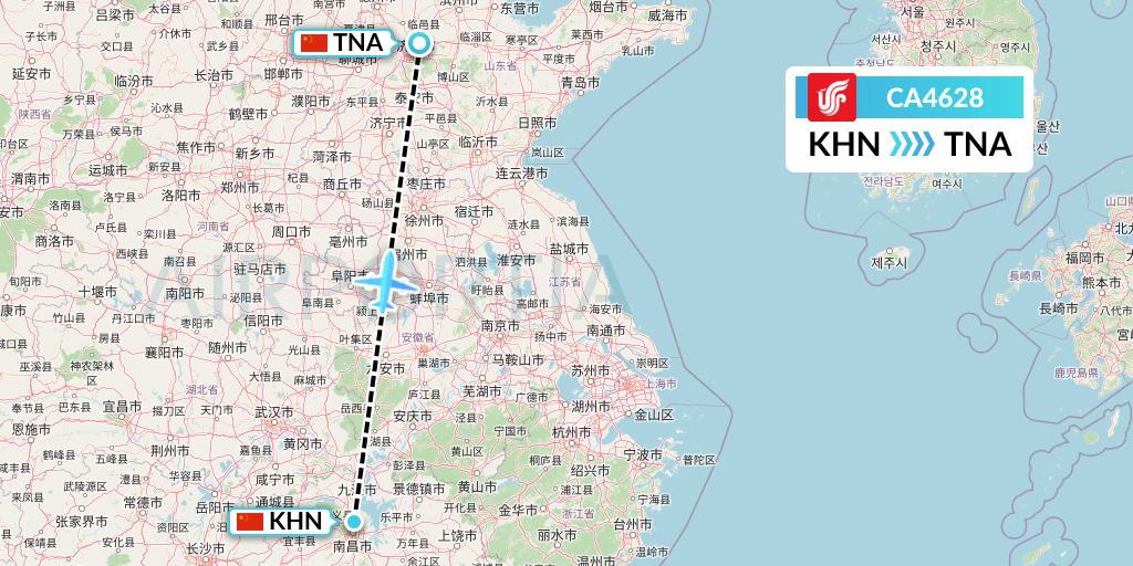 CA4628 Air China Flight Map: Nanchang to Jinan