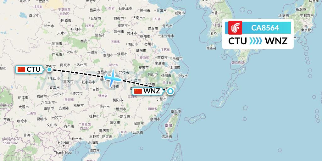 CA8564 Air China Flight Map: Chengdu to Wenzhou