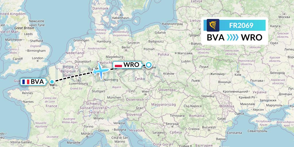 FR2069 Ryanair Flight Map: Paris to Wroclaw