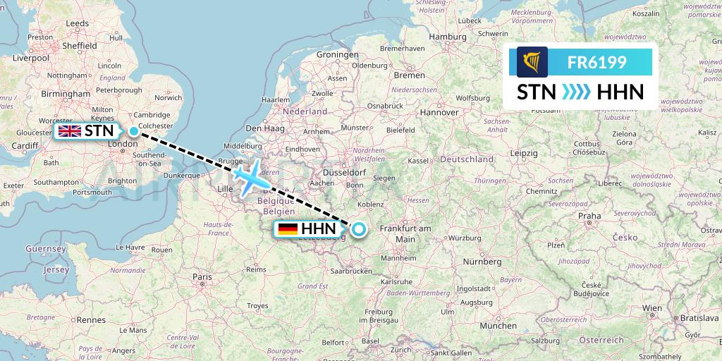 FR6199 Ryanair Flight Map: London to Hahn