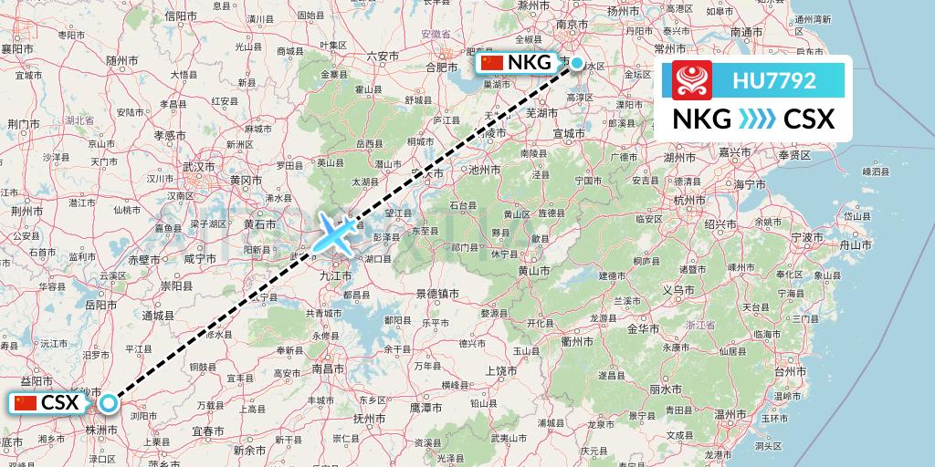 HU7792 Hainan Airlines Flight Map: Nanjing to Changsha
