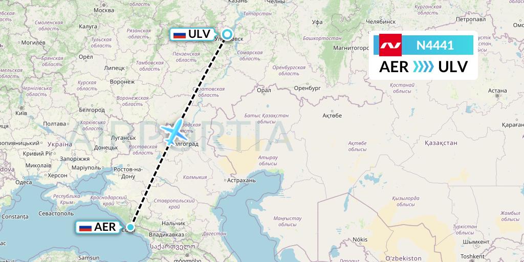 N4441 Nordwind Airlines Flight Map: Sochi to Ulyanovsk