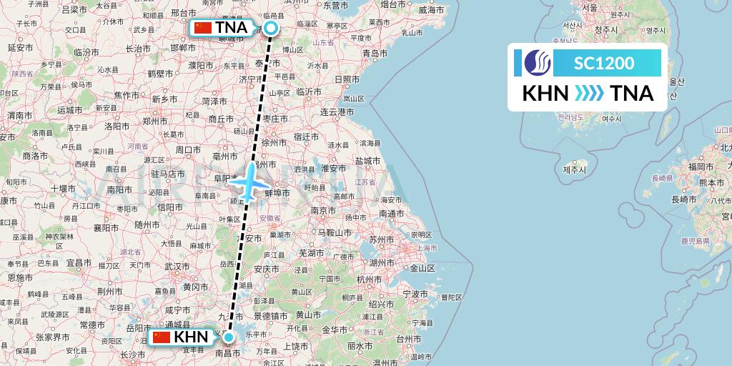 SC1200 Shandong Airlines Flight Map: Nanchang to Jinan