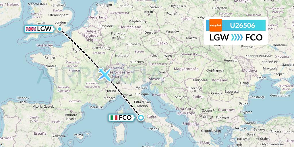 U26506 EasyJet Flight Map: London to Rome