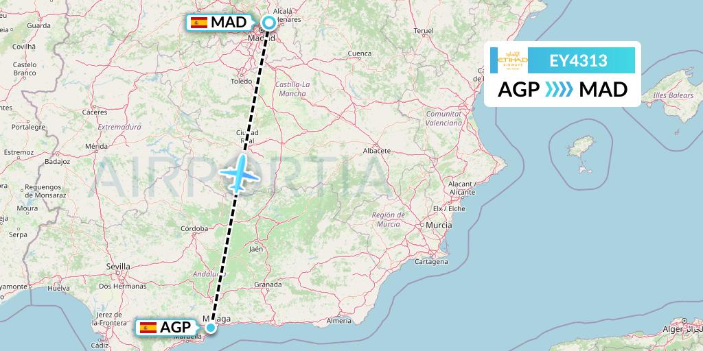 EY4313 Etihad Airways Flight Map: Malaga to Madrid