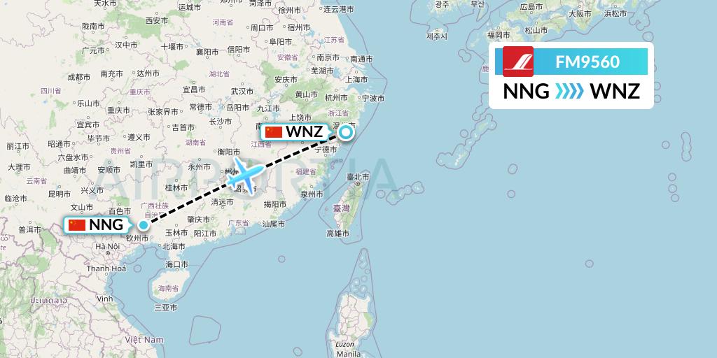 FM9560 Shanghai Airlines Flight Map: Nanning to Wenzhou