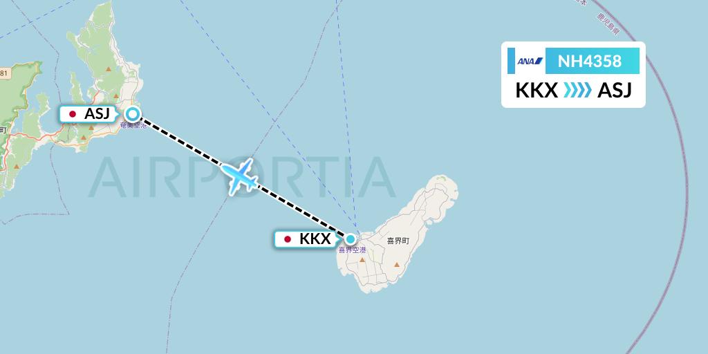 NH4358 All Nippon Airways Flight Map: Japan to Amami