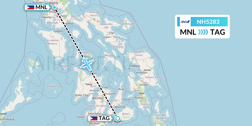 NH5283 All Nippon Airways Flight Map: Manila to Tagbilaran City