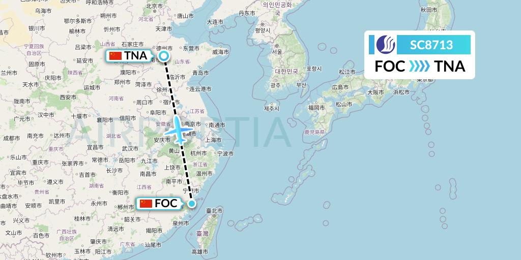 SC8713 Shandong Airlines Flight Map: Fuzhou to Jinan