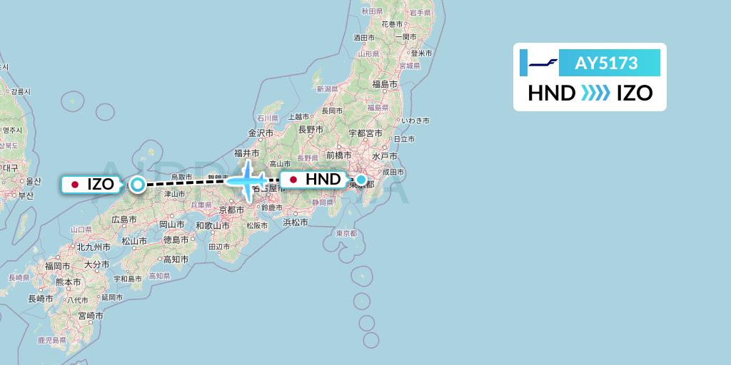 AY5173 Finnair Flight Map: Tokyo to Izumo