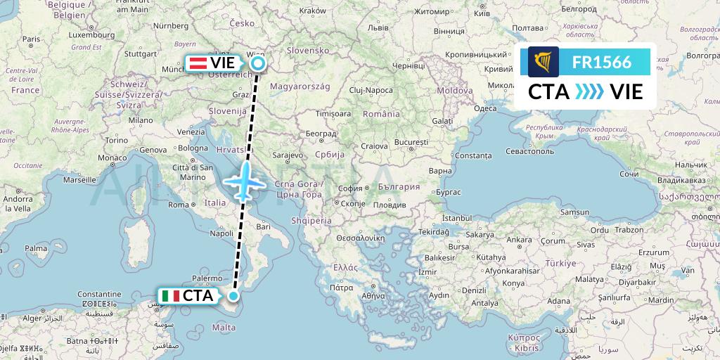 FR1566 Ryanair Flight Map: Catania to Vienna