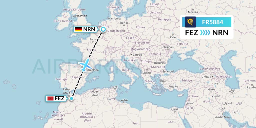 FR5884 Ryanair Flight Map: Fes to Weeze
