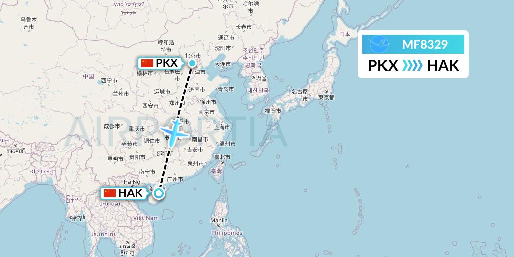 MF8329 Xiamen Airlines Flight Map: Beijing to Haikou