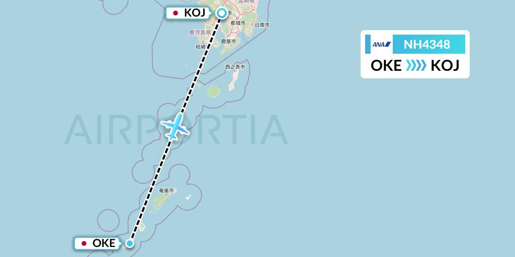 NH4348 All Nippon Airways Flight Map: Japan to Kagoshima