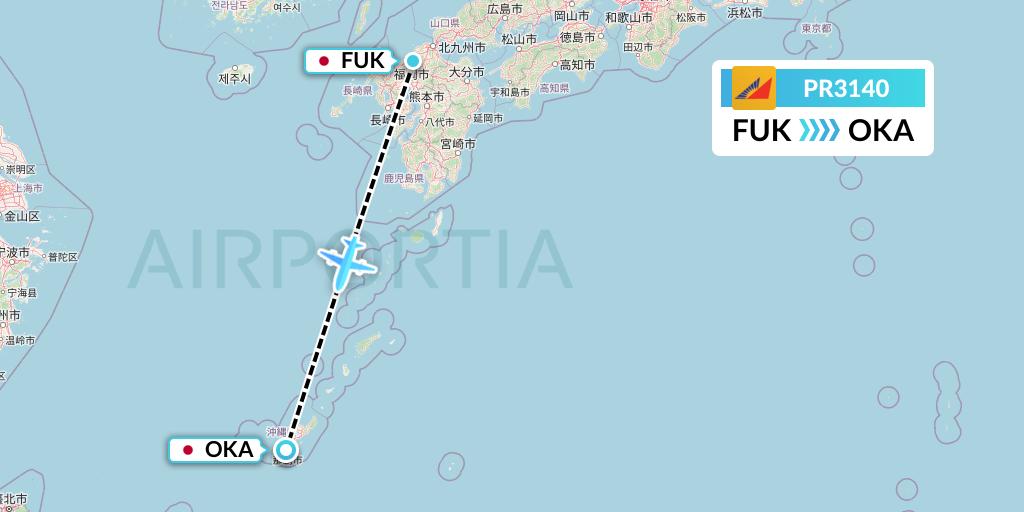 PR3140 Philippine Airlines Flight Map: Fukuoka to Naha