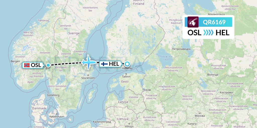 QR6169 Qatar Airways Flight Map: Oslo to Helsinki