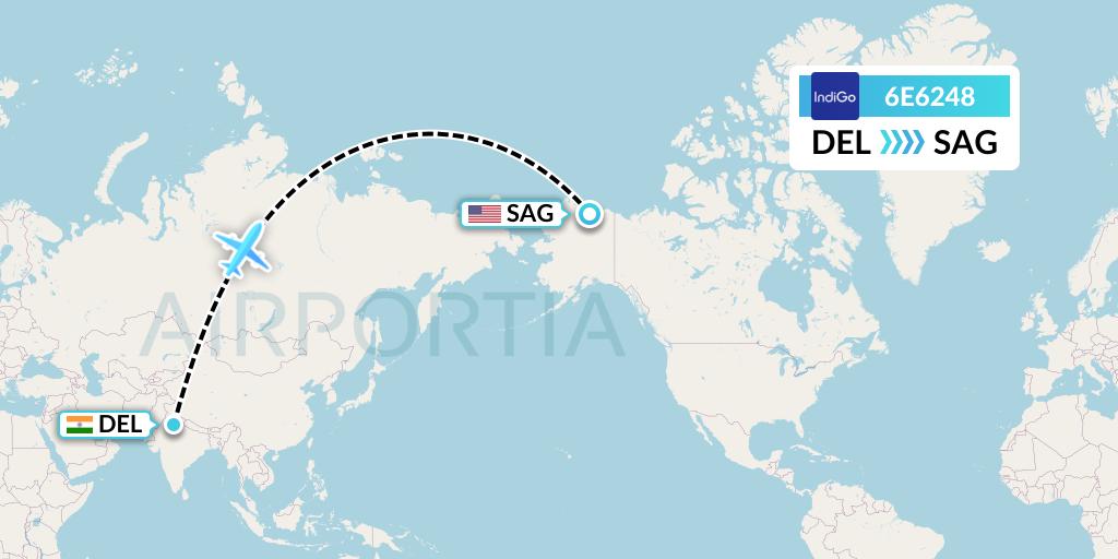 6E6248 IndiGo Airlines Flight Map: Delhi to Sagwon