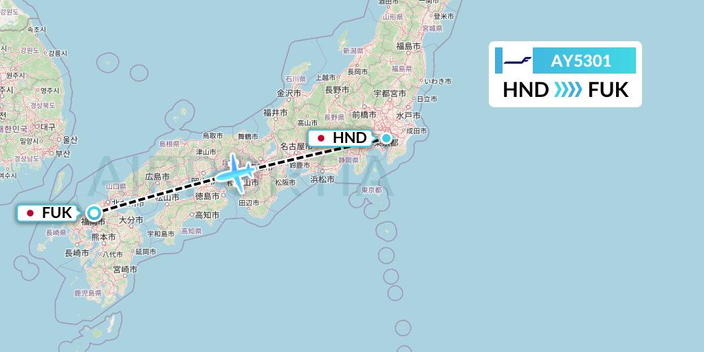 AY5301 Finnair Flight Map: Tokyo to Fukuoka