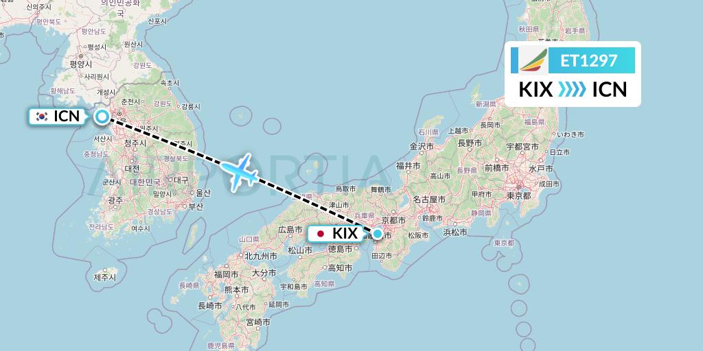 ET1297 Ethiopian Airlines Flight Map: Osaka to Seoul