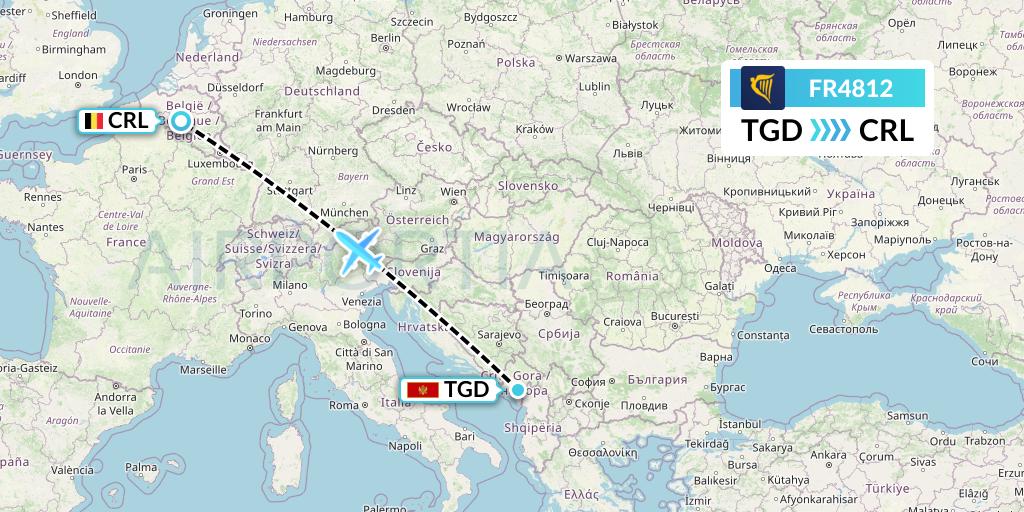 FR4812 Ryanair Flight Map: Podgorica to Brussels