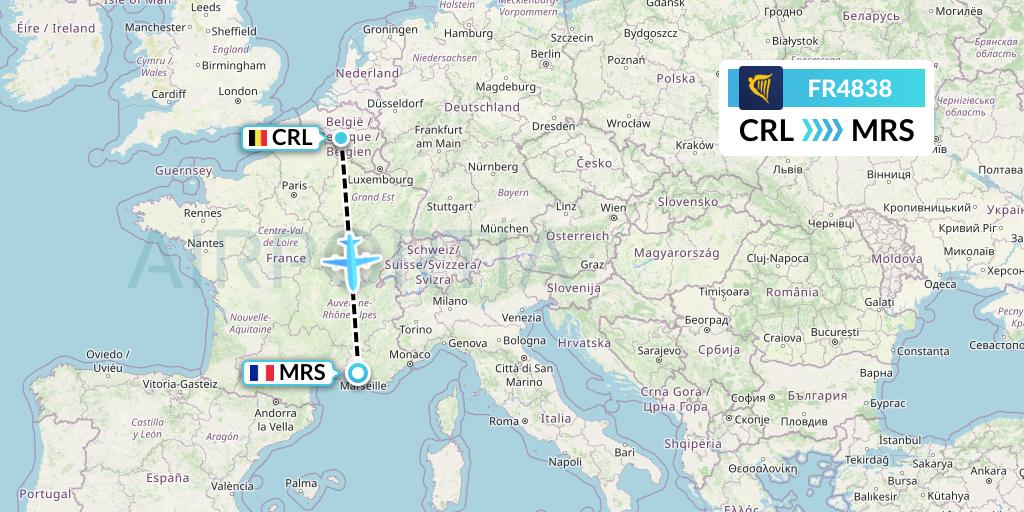 FR4838 Ryanair Flight Map: Brussels to Marseille