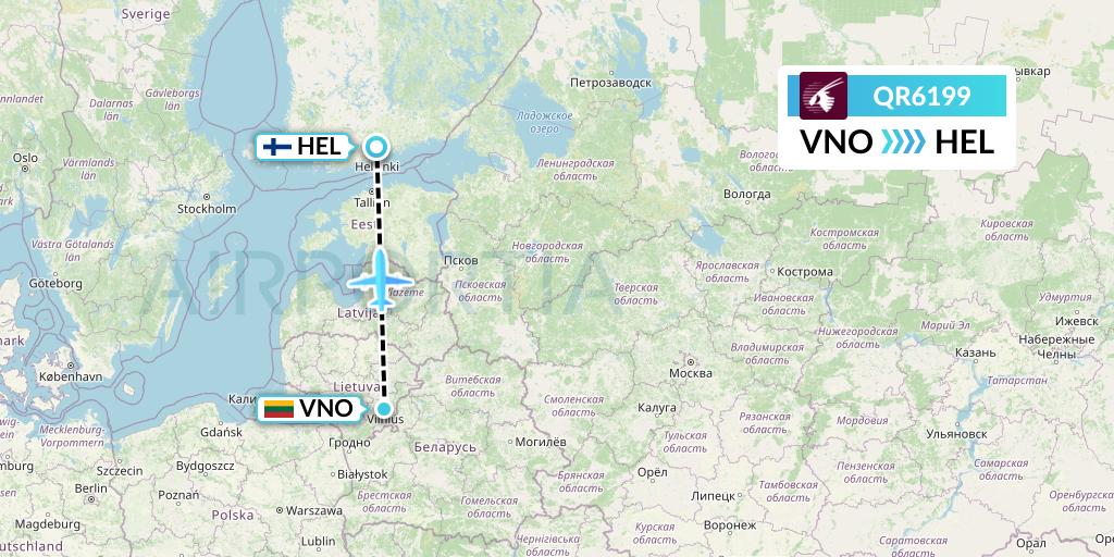 QR6199 Qatar Airways Flight Map: Vilnius to Helsinki