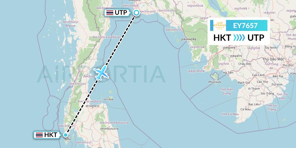 EY7657 Etihad Airways Flight Map: Phuket to Rayong