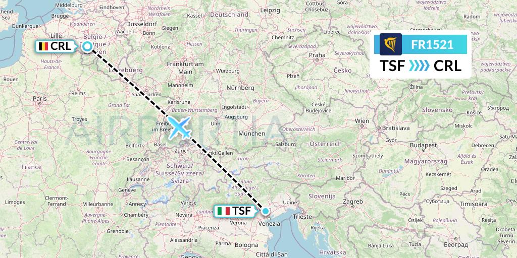 FR1521 Ryanair Flight Map: Treviso to Brussels