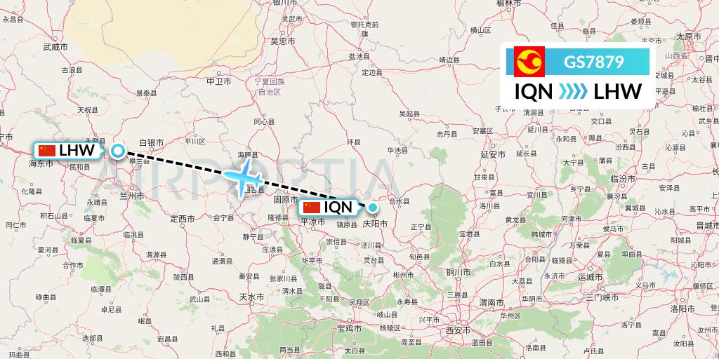 GS7879 Tianjin Airlines Flight Map: Qingyang to Lanzhou