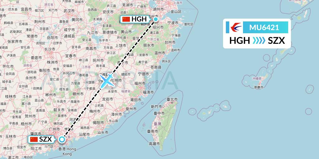 MU6421 China Eastern Airlines Flight Map: Hangzhou to Shenzhen