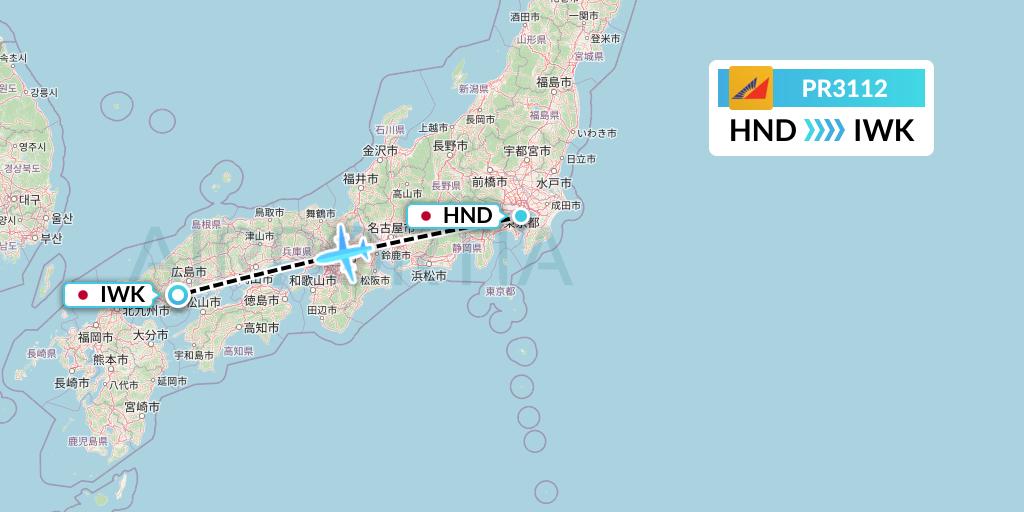 PR3112 Philippine Airlines Flight Map: Tokyo to Iwakuni