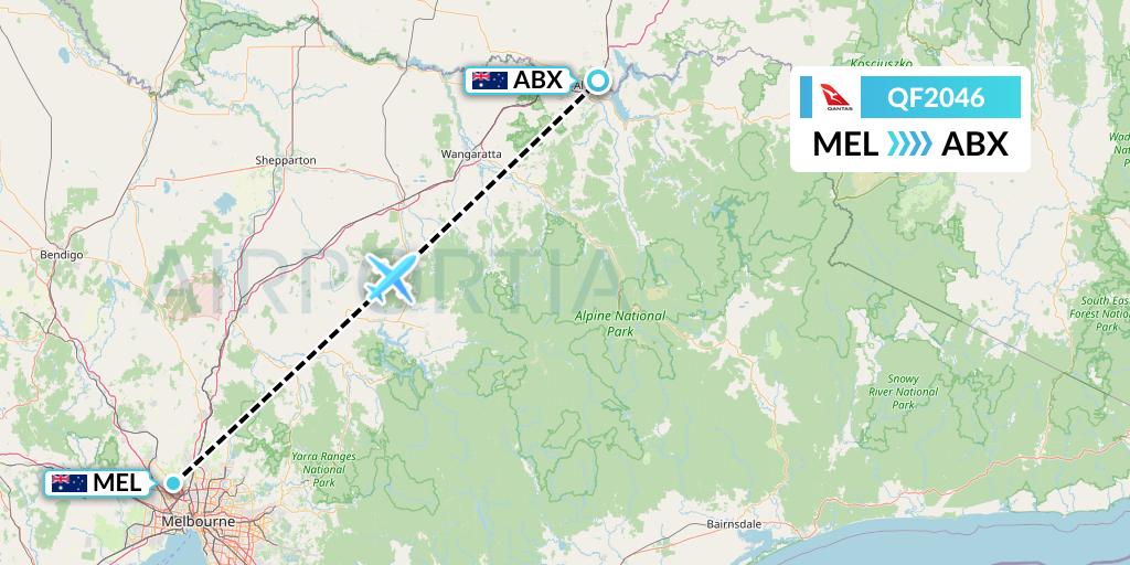 QF2046 Qantas Flight Map: Melbourne to Albury