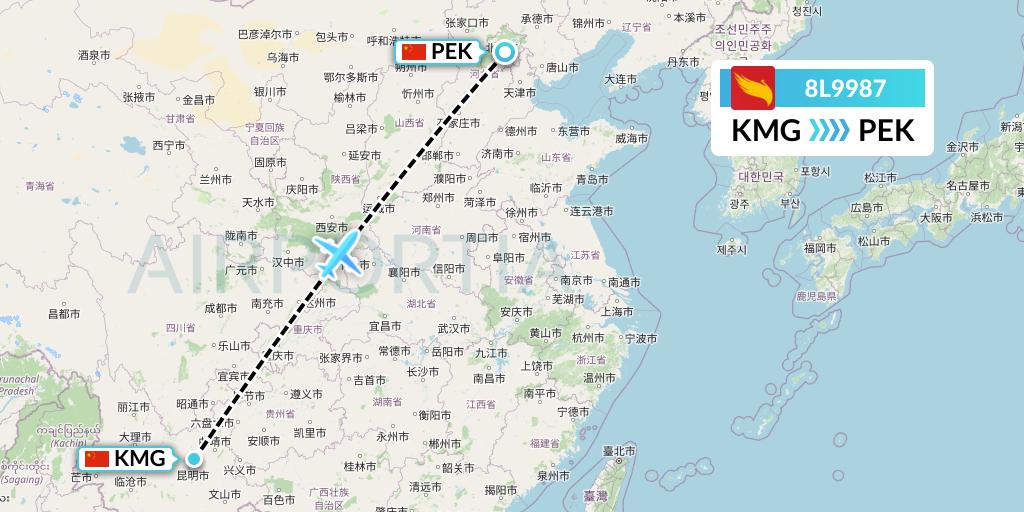 8L9987 Lucky Air Flight Map: Kunming to Beijing