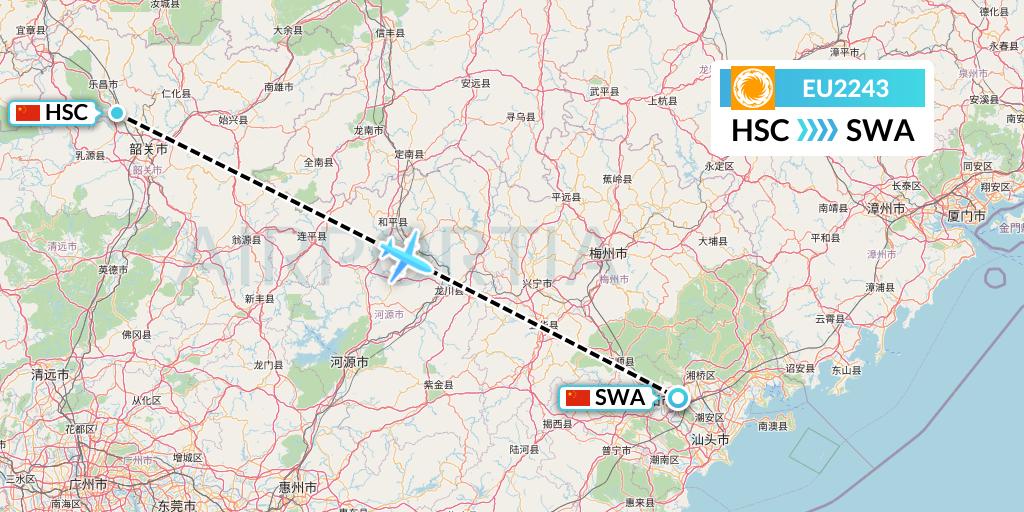 EU2243 Chengdu Airlines Flight Map: Shaoguan to Jieyang