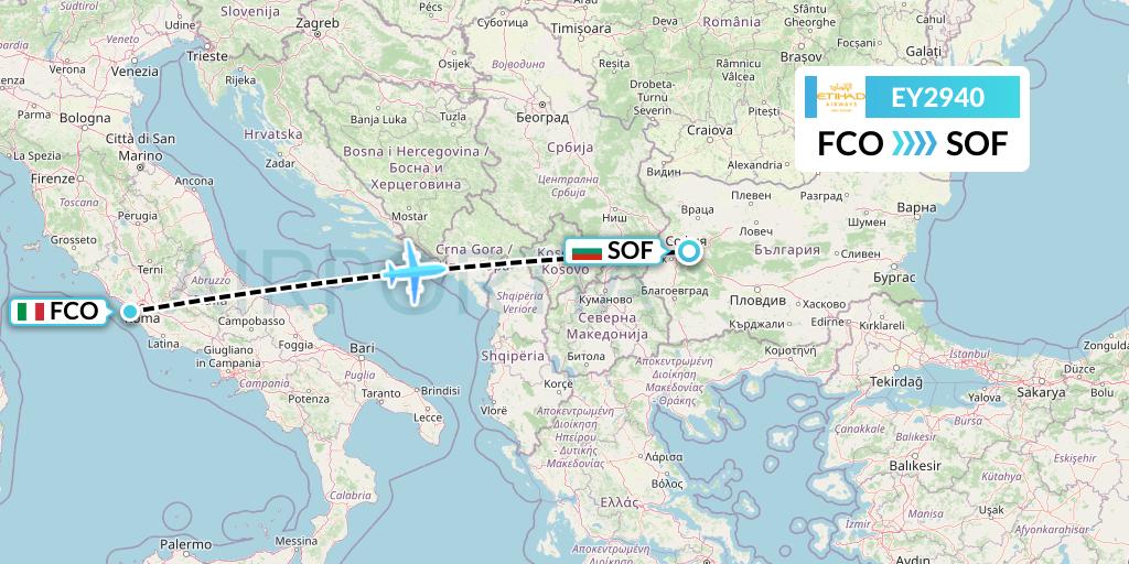 EY2940 Etihad Airways Flight Map: Rome to Sofia
