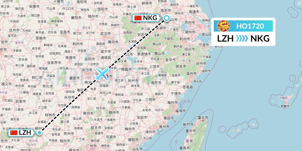 HO1720 Juneyao Airlines Flight Map: Liuzhou to Nanjing